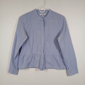Madewell Blouse Women Small Blue Cotton Peplum Long Sleeve Button Cottagecore